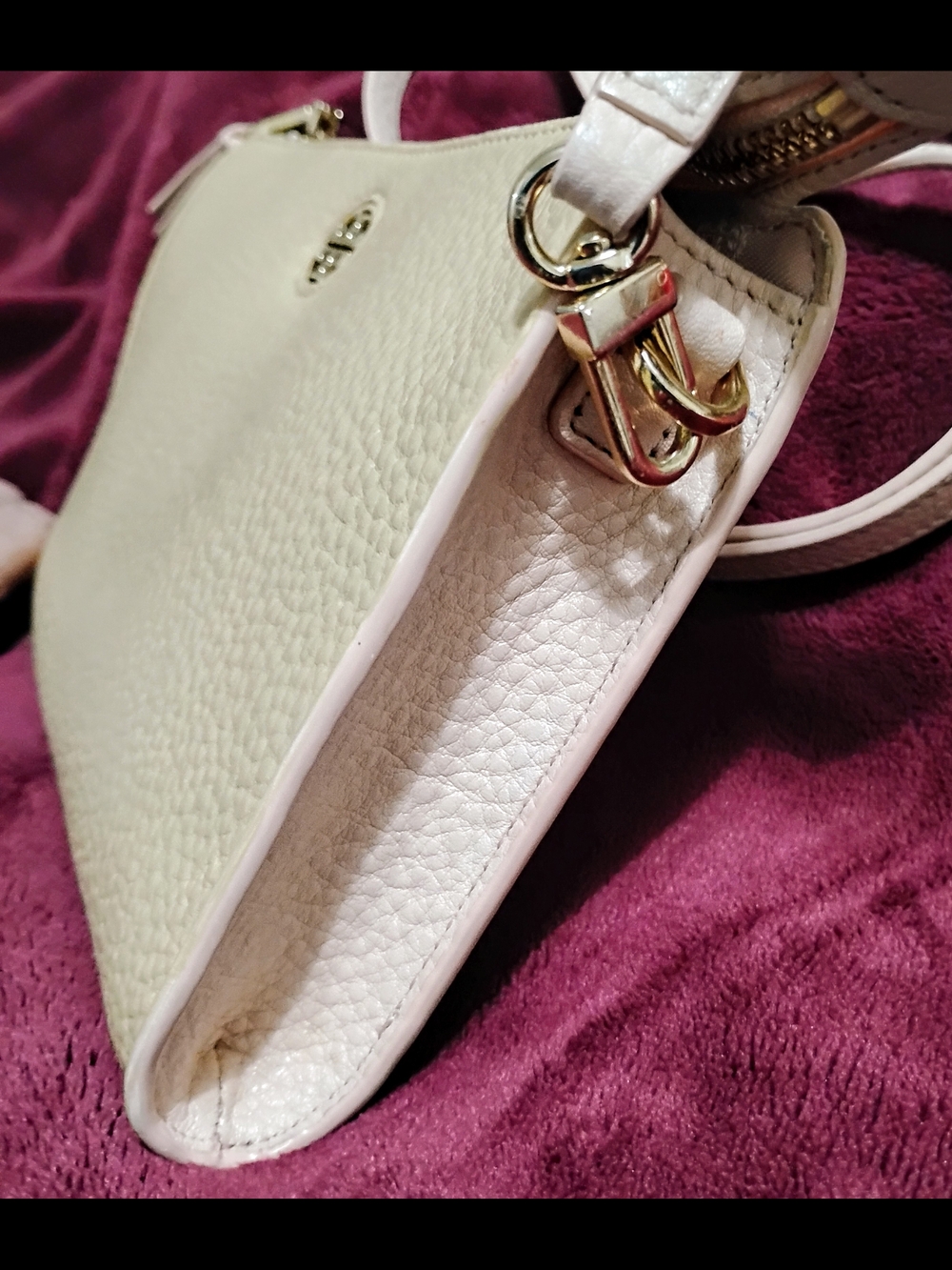 Tory Burch Cream Pebbled Leather Crossbody Bag with Gold Logo - Picture 4 of 8